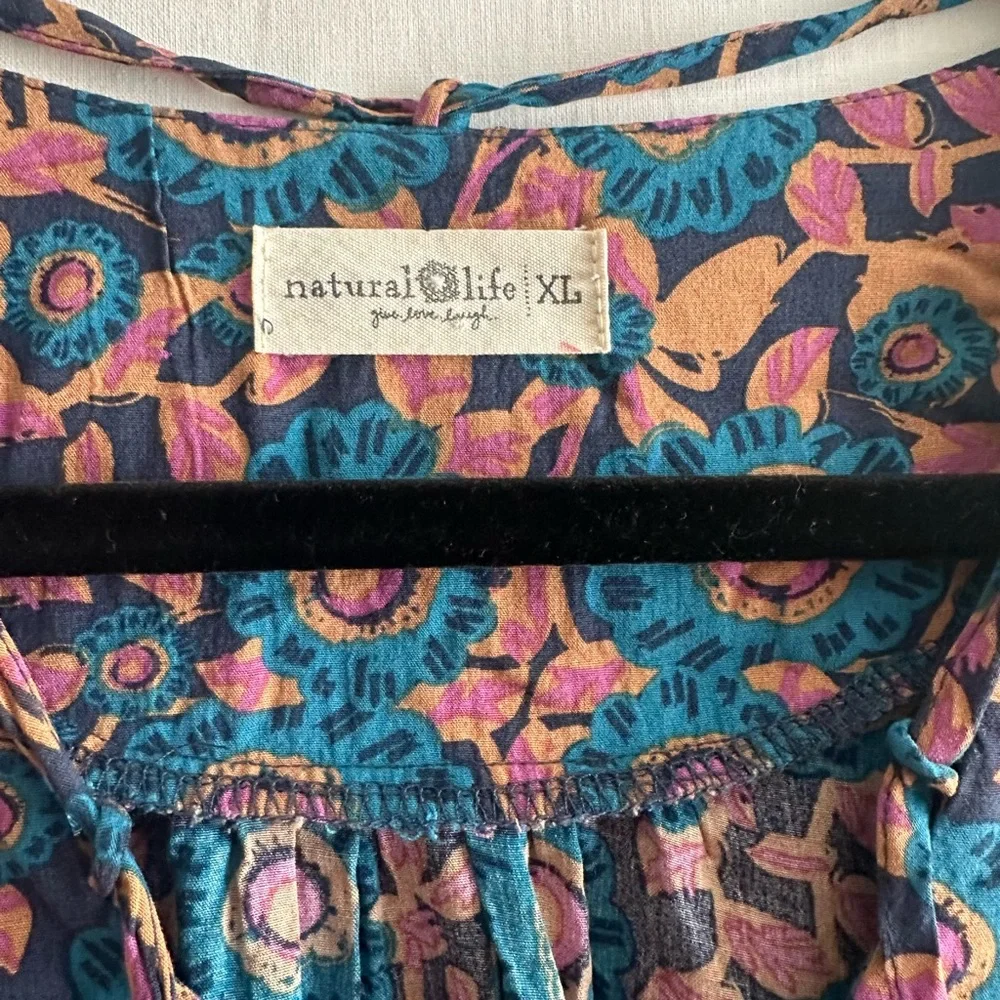 Natural Life Rowan XL midi dress floral navy teal purple, side slit - Picture 6 of 9